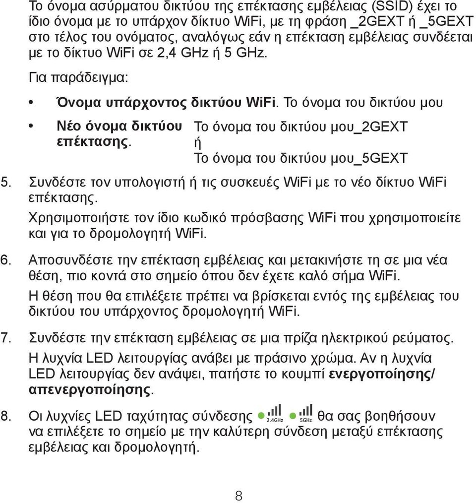 Το όνομα του δικτύου μου_2gext ή Το όνομα του δικτύου μου_5gext 5. Συνδέστε τον υπολογιστή ή τις συσκευές WiFi με το νέο δίκτυο WiFi επέκτασης.