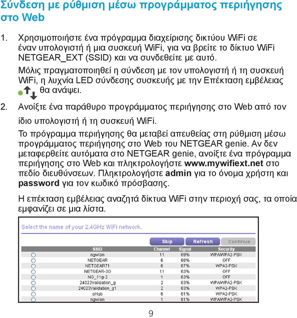 Μόλις πραγματοποιηθεί η σύνδεση με τον υπολογιστή ή τη συσκευή WiFi, η λυχνία LED σύνδεσης συσκευής με την Επέκταση εμβέλειας θα ανάψει. 2.