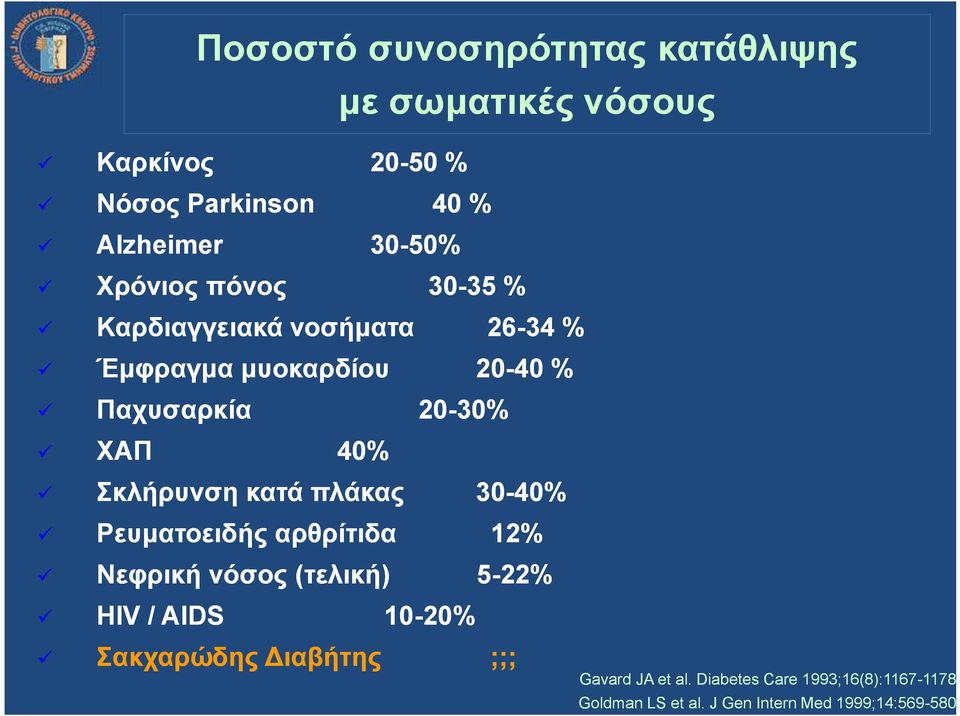Σκλήρυνση κατά πλάκας 30-40% Ρευματοειδής αρθρίτιδα 12% Νεφρική νόσος (τελική) 5-22% HIV / AIDS 10-20%