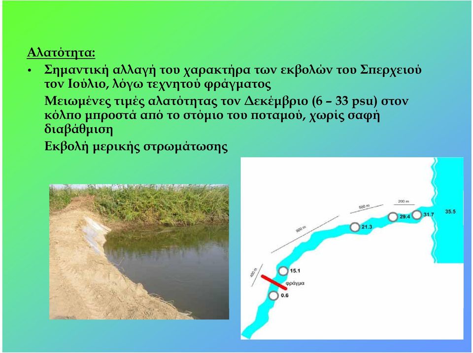 αλατότητας τον Δεκέμβριο (6 33 psu) στον κόλπο μπροστά από το