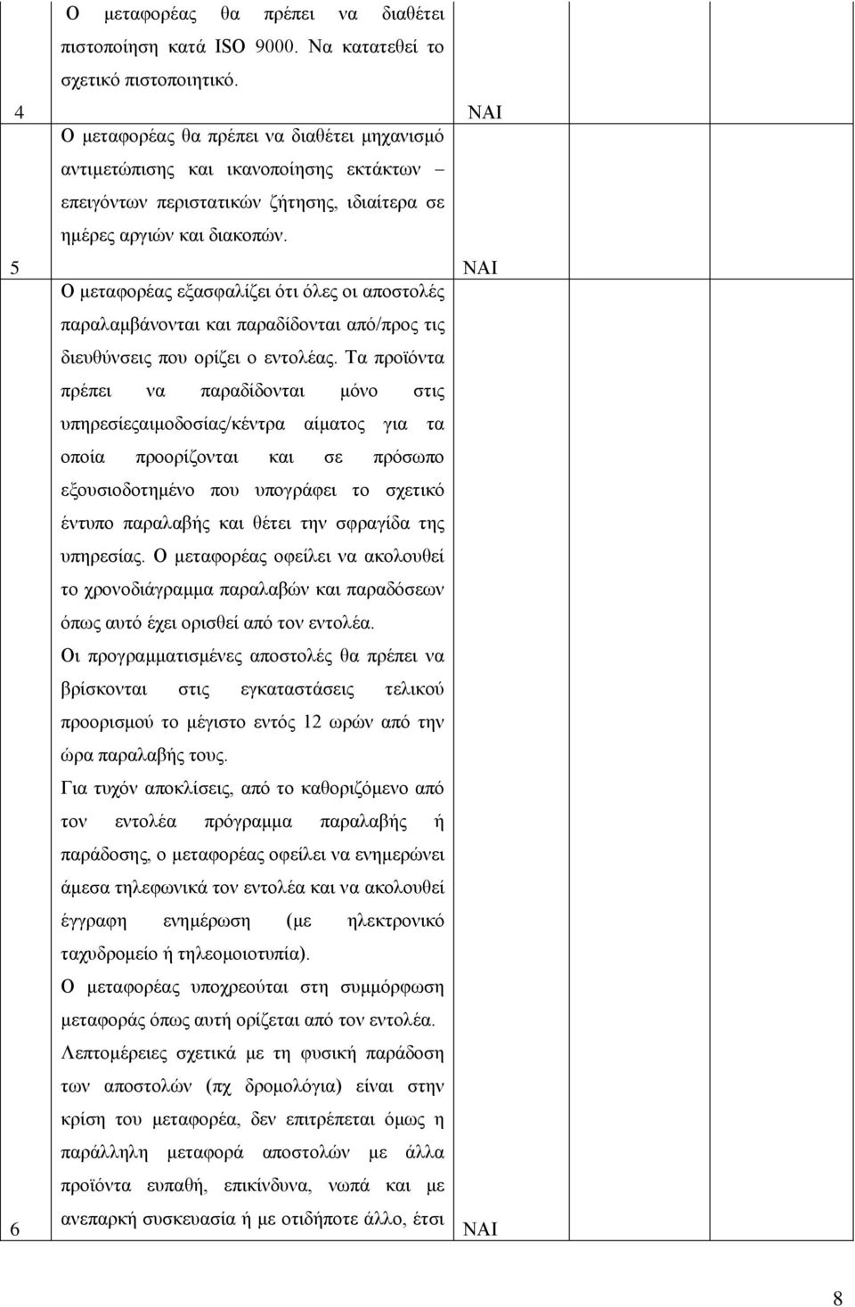 Ο μεταφορέας εξασφαλίζει ότι όλες οι αποστολές παραλαμβάνονται και παραδίδονται από/προς τις διευθύνσεις που ορίζει ο εντολέας.