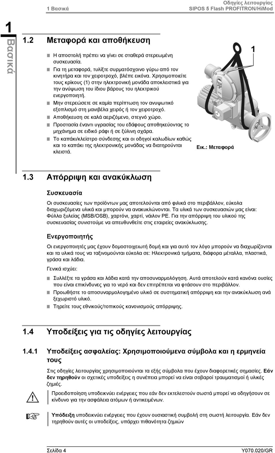 Χρησιμοποιείτε τους κρίκους (1) στην ηλεκτρονική μονάδα αποκλειστικά για την ανύψωση του ίδιου βάρους του ηλεκτρικού ενεργοποιητή.