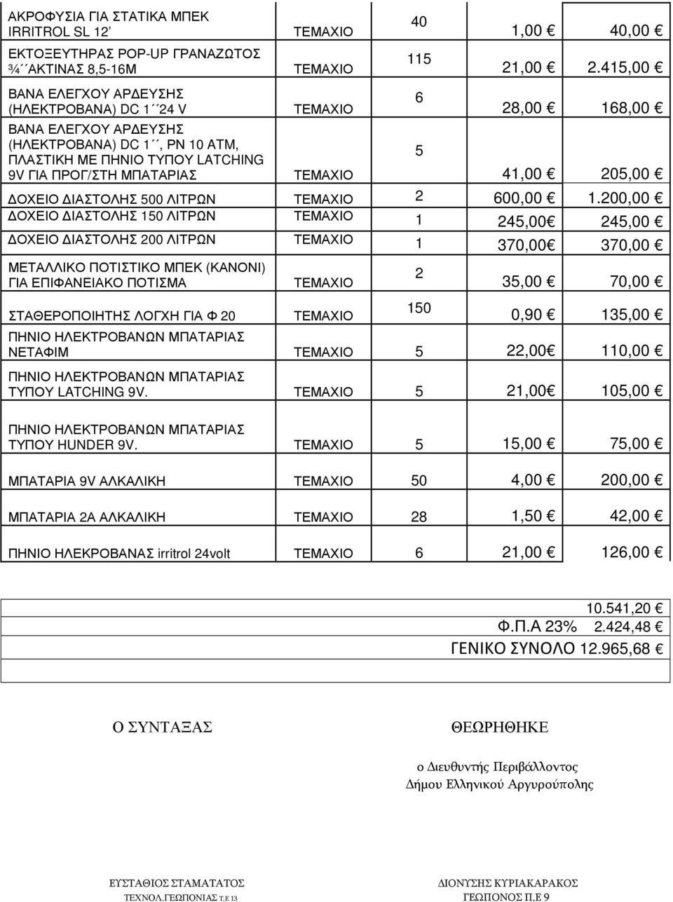 200,00 ΟΧΕΙΟ ΙΑΣΤΟΛΗΣ 150 ΛΙΤΡΩΝ 1 245,00 245,00 ΟΧΕΙΟ ΙΑΣΤΟΛΗΣ 200 ΛΙΤΡΩΝ 1 370,00 370,00 ΜΕΤΑΛΛΙΚΟ ΠΟΤΙΣΤΙΚΟ ΜΠΕΚ (ΚΑΝΟΝΙ) ΓΙΑ ΕΠΙΦΑΝΕΙΑΚΟ ΠΟΤΙΣΜΑ ΣΤΑΘΕΡΟΠΟΙΗΤΗΣ ΛΟΓΧΗ ΓΙΑ Φ 20 2 150 35,00 70,00