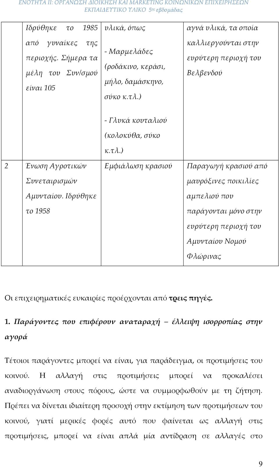 ) Εμφιάλωση κρασιού Παραγωγή κρασιού από μαυρόξινες ποικιλίες αμπελιού που παράγονται μόνο στην ευρύτερη περιοχή του Αμυνταίου Νομού Φλώρινας Οι επιχειρηματικές ευκαιρίες προέρχονται από τρεις πηγές.