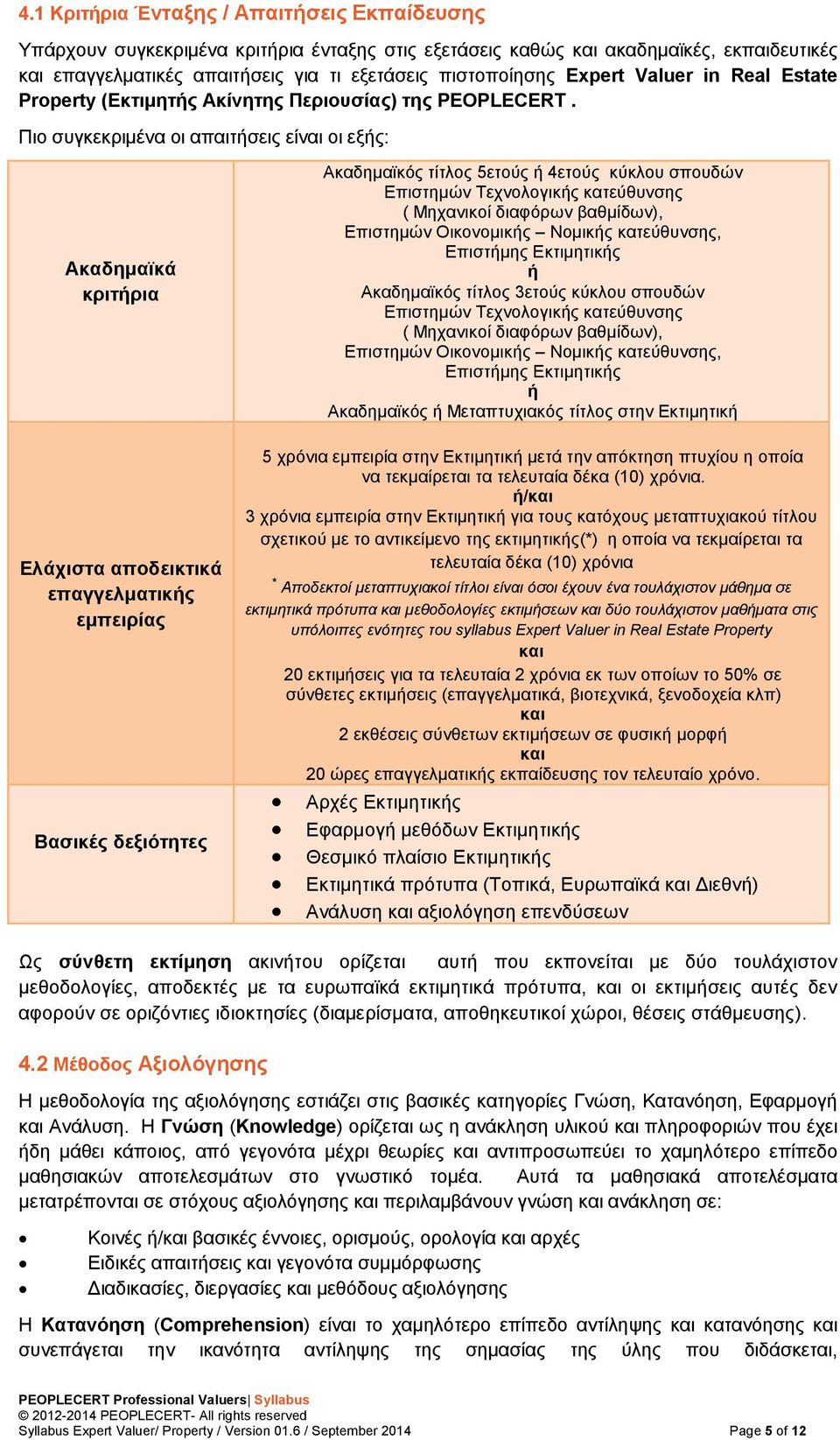 Πιο συγκεκριμένα οι απαιτήσεις είναι οι εξής: Ακαδημαϊκά κριτήρια Ελάχιστα αποδεικτικά επαγγελματικής εμπειρίας Βασικές δεξιότητες Ακαδημαϊκός τίτλος 5ετούς ή 4ετούς κύκλου σπουδών Επιστημών