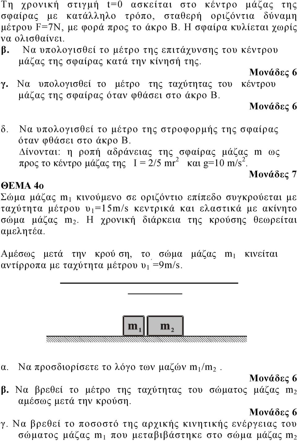 Να υπολογισθεί το μέτρο της στροφορμής της σφαίρας όταν φθάσει στο άκρο Β. ίνονται: η ροπή αδράνειας της σφαίρας μάζας m ως προς το κέντρο μάζας της I = /5 mr και g=0 m/s.