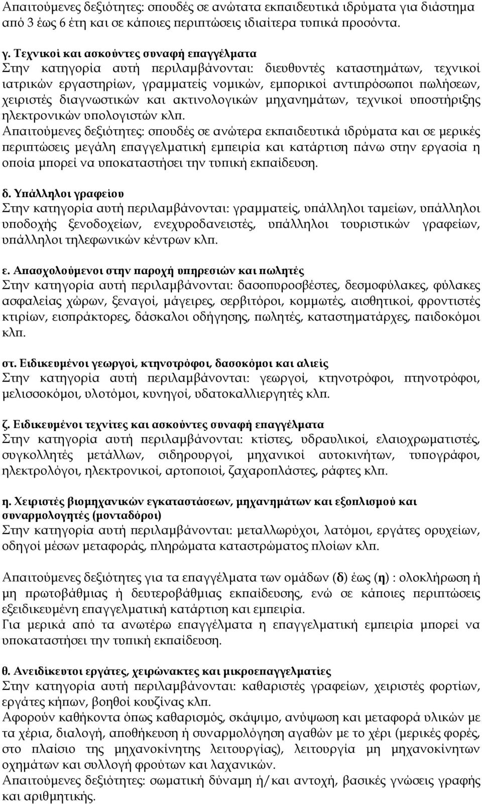 Σεχνικοί και ασκούντες συναφή επαγγέλματα Στην κατηγορία αυτή περιλαμβάνονται: διευθυντές καταστημάτων, τεχνικοί ιατρικών εργαστηρίων, γραμματείς νομικών, εμπορικοί αντιπρόσωποι πωλήσεων, χειριστές