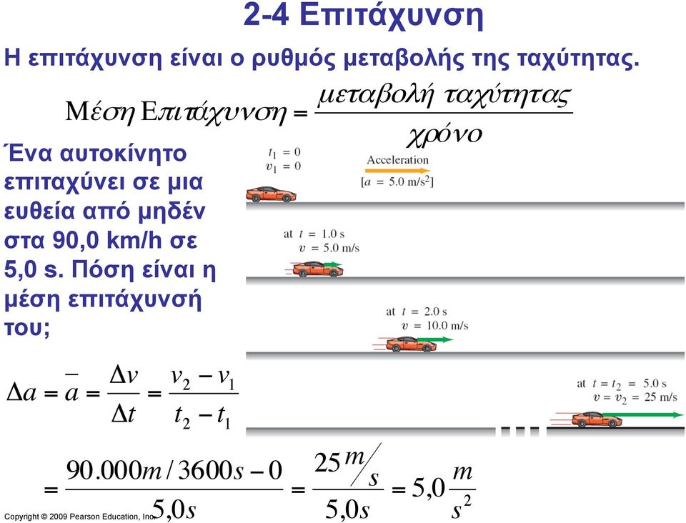 Μέ ση Επιτάχυνση Ένα αυτοκίνητο επιταχύνει σε µια ευθεία από µηδέν στα 9,