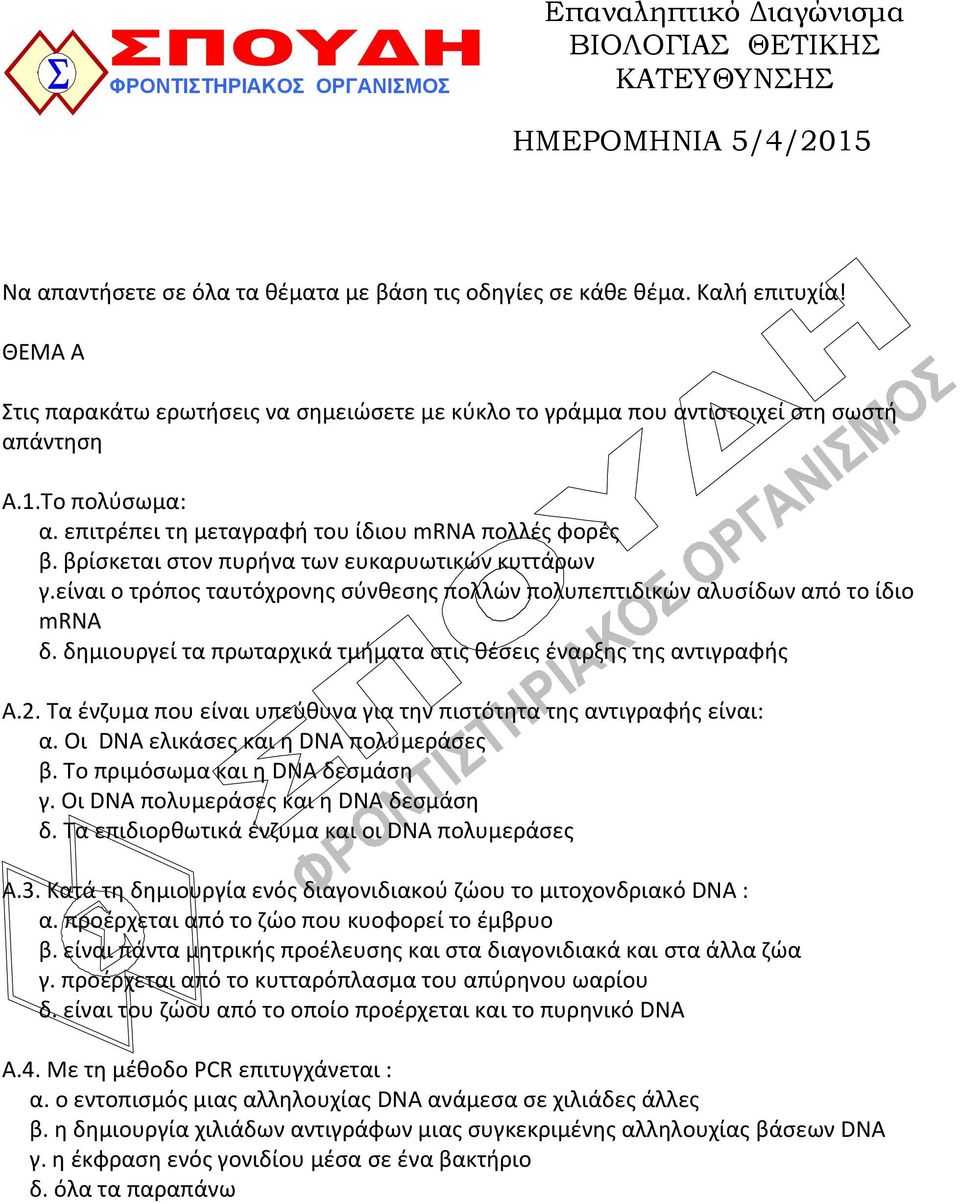 βρίσκεται στον πυρήνα των ευκαρυωτικών κυττάρων γ.είναι ο τρόπος ταυτόχρονης σύνθεσης πολλών πολυπεπτιδικών αλυσίδων από το ίδιο mrna δ.