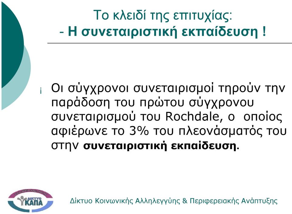 πρώτου σύγχρονου συνεταιρισμού του Rochdale, ο οποίος