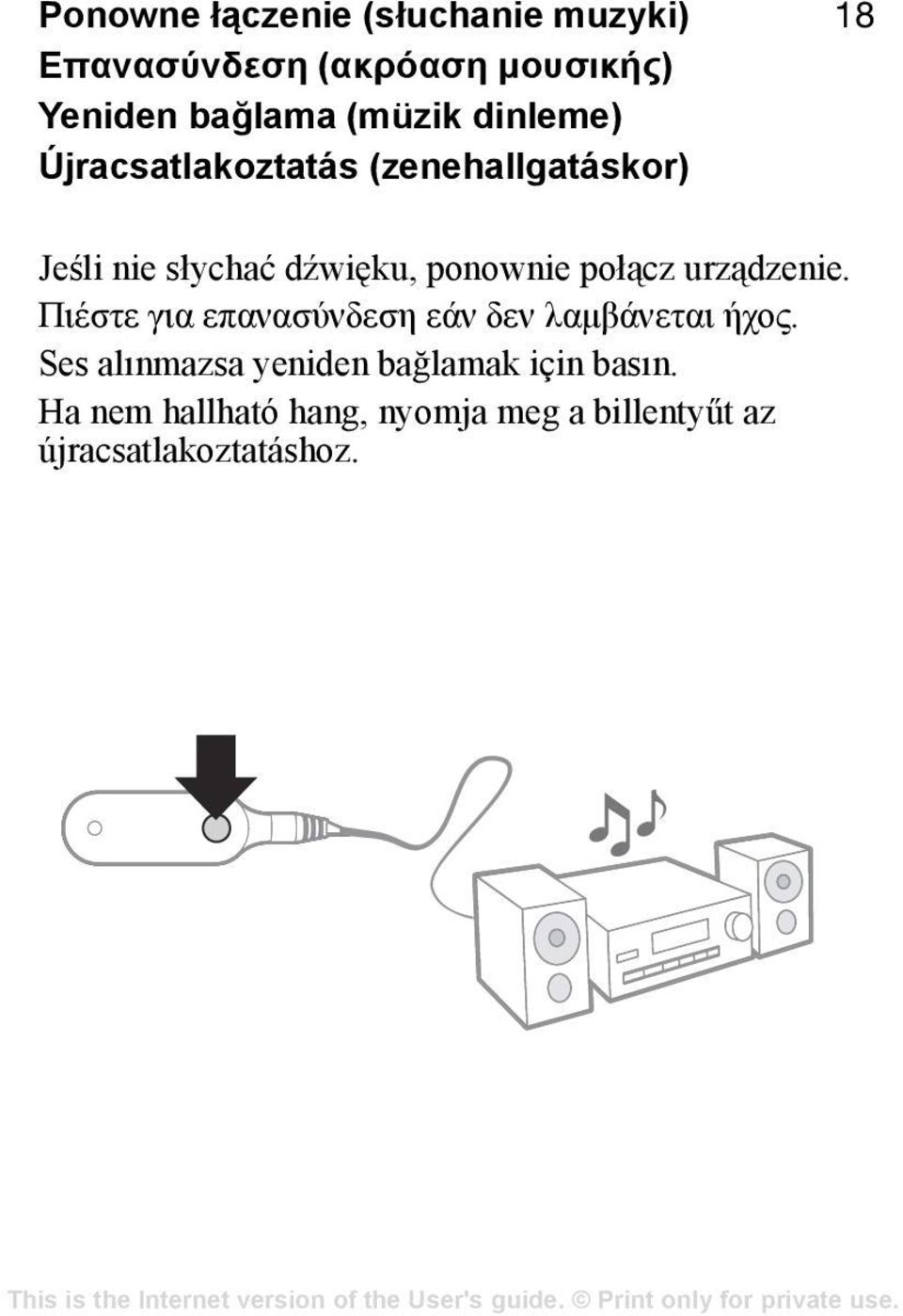 ponownie połącz urządzenie. Πιέστε για επανασύνδεση εάν δεν λαμβάνεται ήχος.