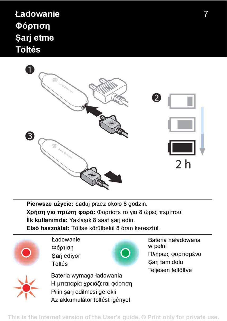 Első használat: Töltse körülbelül 8 órán keresztül.
