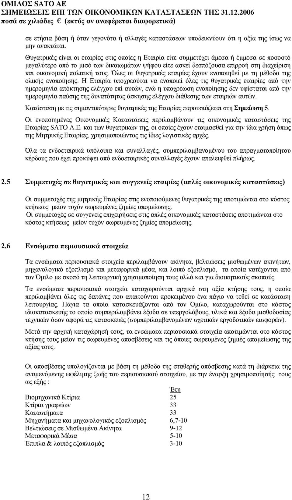 πολιτική τους. Όλες οι θυγατρικές εταιρίες έχουν ενοποιηθεί µε τη µέθοδο της ολικής ενοποίησης.