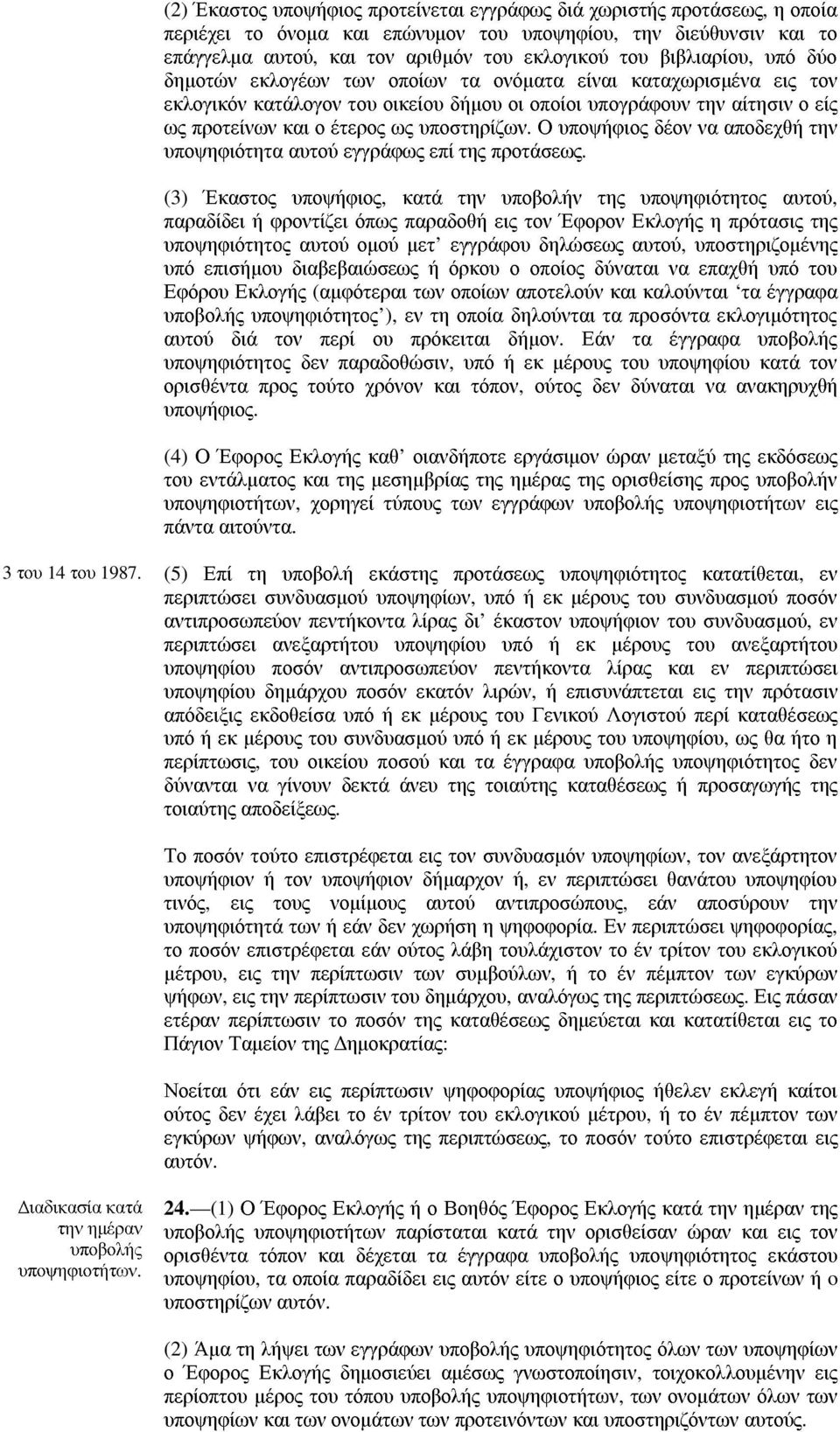υποστηρίζων. Ο υποψήφιος δέον να αποδεχθή την υποψηφιότητα αυτού εγγράφως επί της προτάσεως.