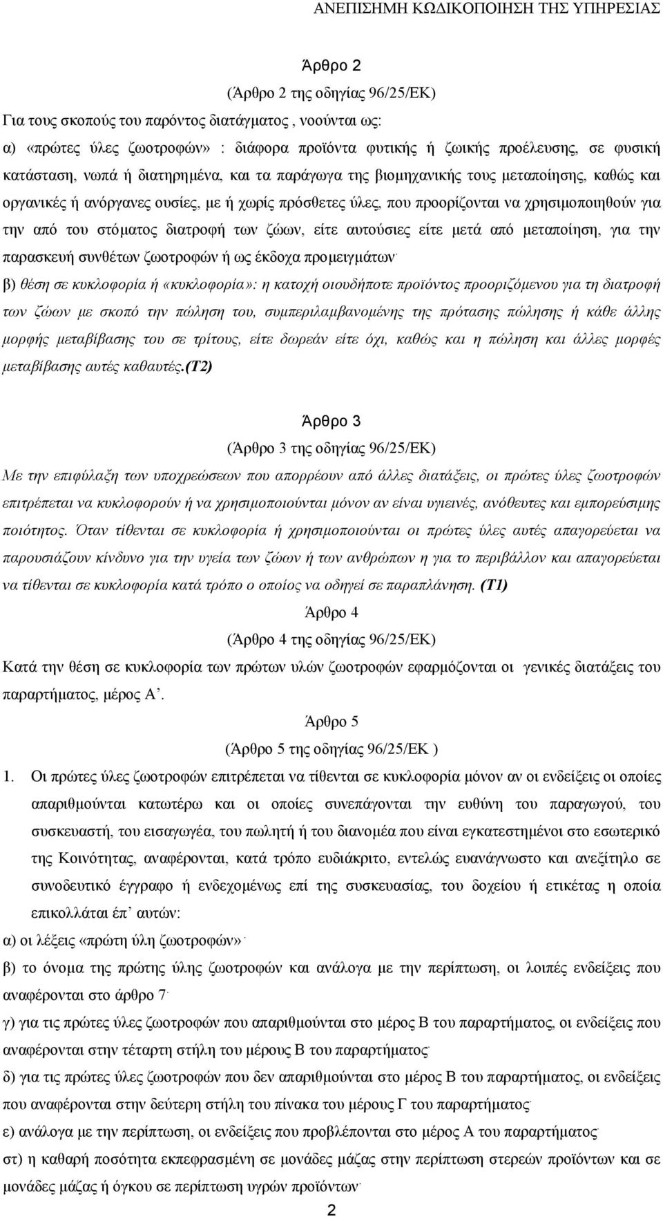 διατροφή των ζώων, είτε αυτούσιες είτε µετά από µεταποίηση, για την παρασκευή συνθέτων ζωοτροφών ή ως έκδοχα προµειγµάτων.