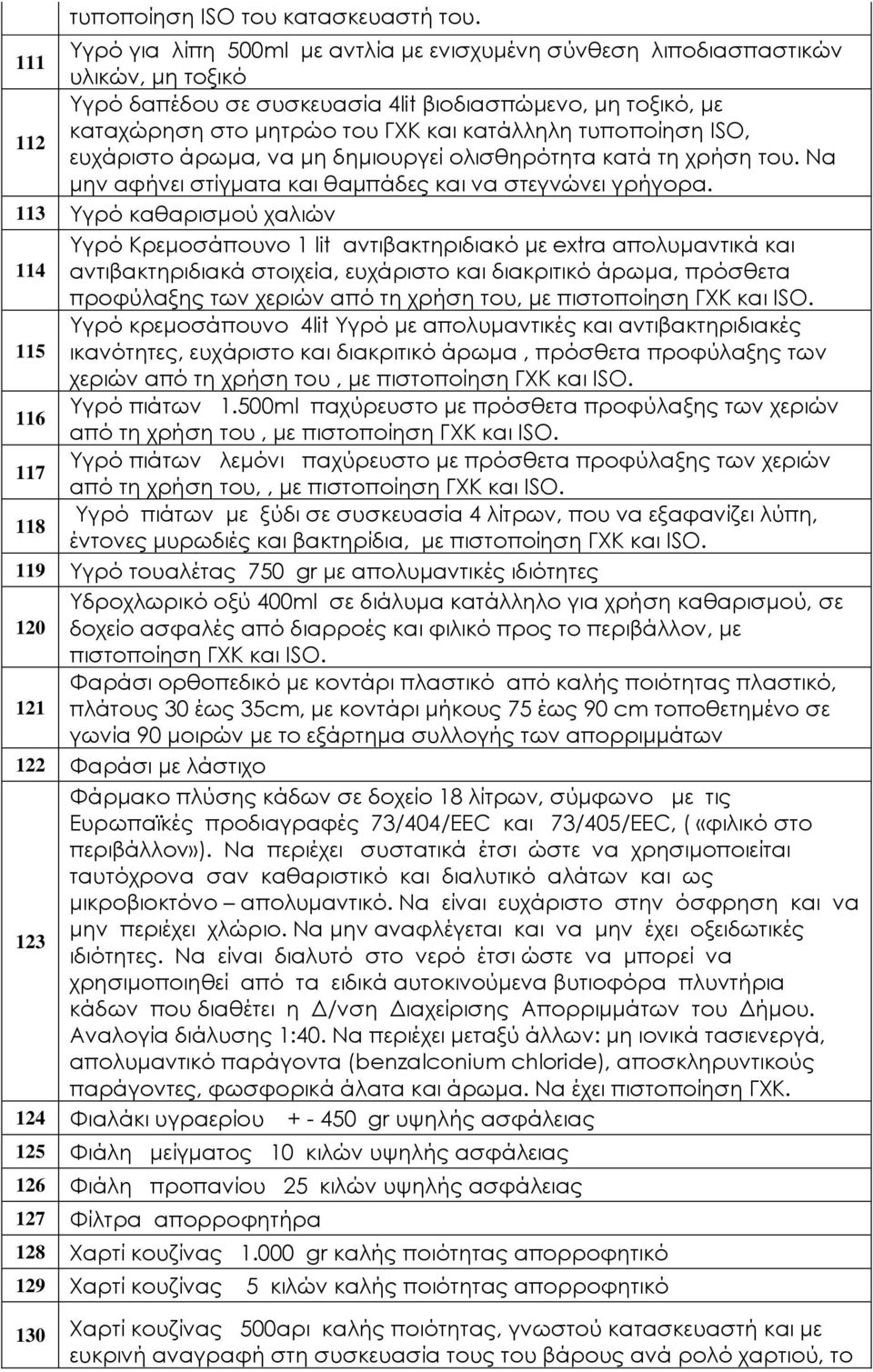 τυποποίηση ISO, ευχάριστο άρωμα, να μη δημιουργεί ολισθηρότητα κατά τη χρήση του. Να μην αφήνει στίγματα και θαμπάδες και να στεγνώνει γρήγορα.