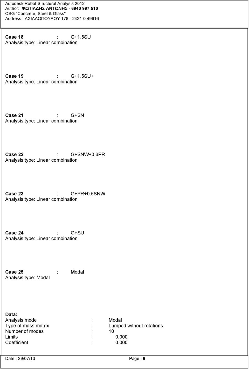 6PR Analysis type: Linear combination Case 23 : G+PR+0.