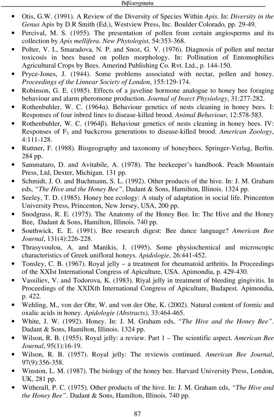 Diagnosis of pollen and nectar toxicosis in bees based on pollen morphology. In: Pollination of Entomophilies Agricultural Crops by Bees. Amerind Publishing Co. Rvt. Ltd., p. 144-150. Pryce-Jones, J.