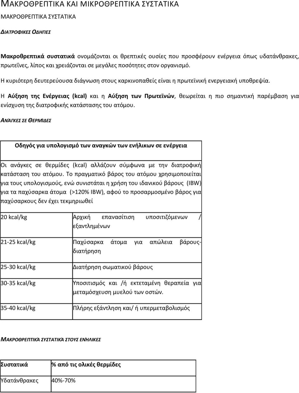 Η Αφξηςη τησ Ενζργειασ (kcal) και θ Αφξηςη των Πρωτεϊνϊν, κεωρείται θ πιο ςθμαντικι παρζμβαςθ για ενίςχυςθ τθσ διατροφικισ κατάςταςθσ του ατόμου.