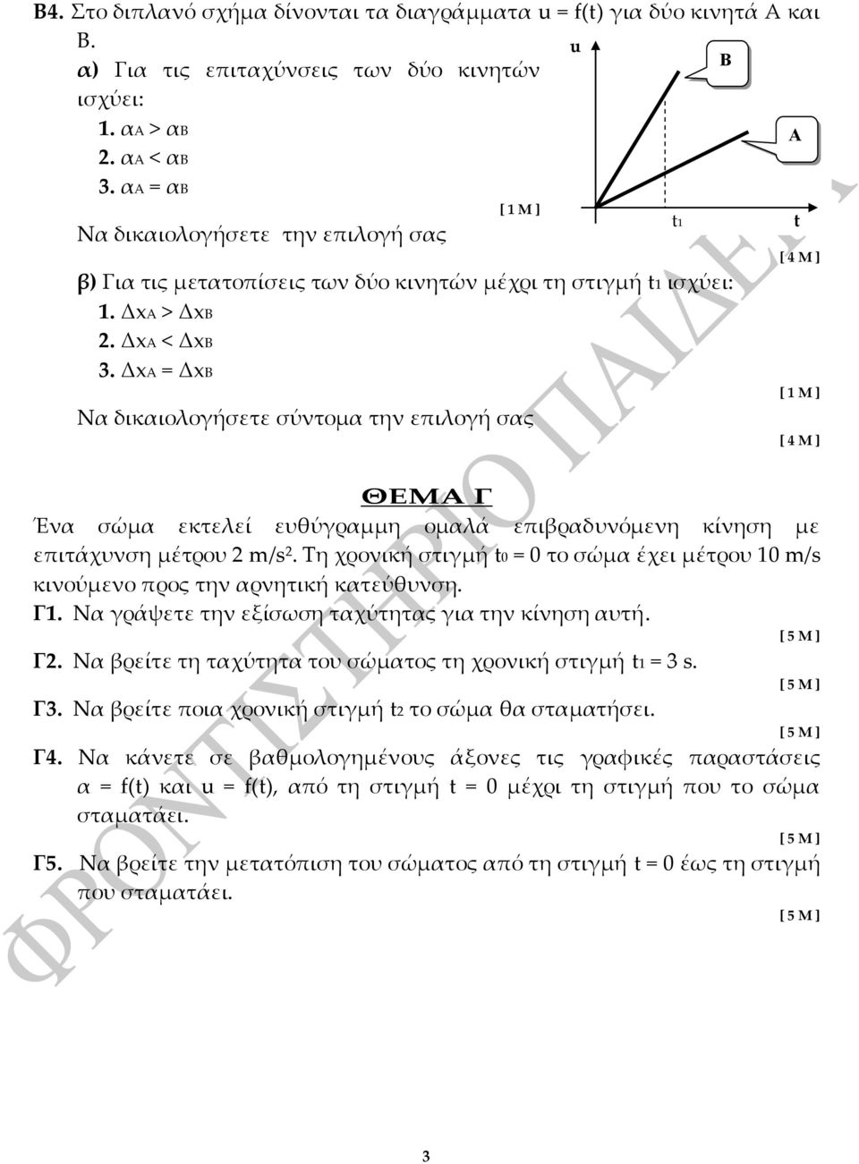 ΔxA = ΔxB Να δικαιολογήσετε σύντομα την επιλογή σας 1 * 4 Μ + * 4 Μ + ΘΕΜΑ Γ Ένα σώμα εκτελεί ευθύγραμμη ομαλά επιβραδυνόμενη κίνηση με επιτάχυνση μέτρου 2 m/s 2.