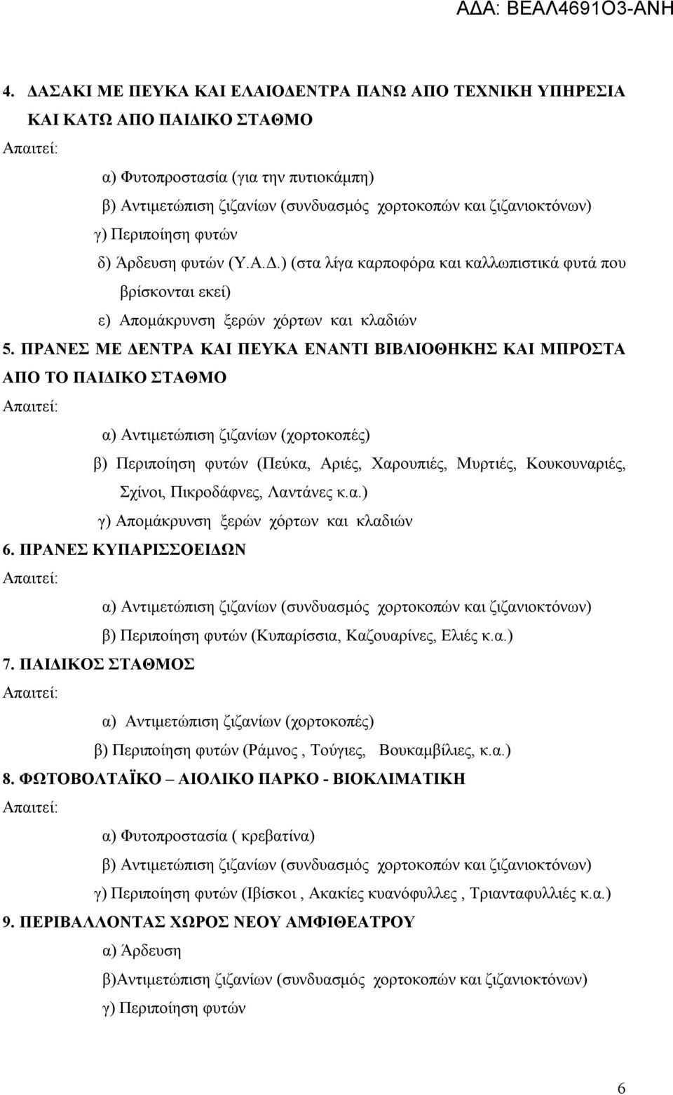 ΠΡΑΝΕΣ ΜΕ ΔΕΝΤΡΑ ΚΑΙ ΠΕΥΚΑ ΕΝΑΝΤΙ ΒΙΒΛΙΟΘΗΚΗΣ ΚΑΙ ΜΠΡΟΣΤΑ ΑΠΟ ΤΟ ΠΑΙΔΙΚΟ ΣΤΑΘΜΟ α) Αντιμετώπιση ζιζανίων (χορτοκοπές) β) Περιποίηση φυτών (Πεύκα, Αριές, Χαρουπιές, Μυρτιές, Κουκουναριές, Σχίνοι,