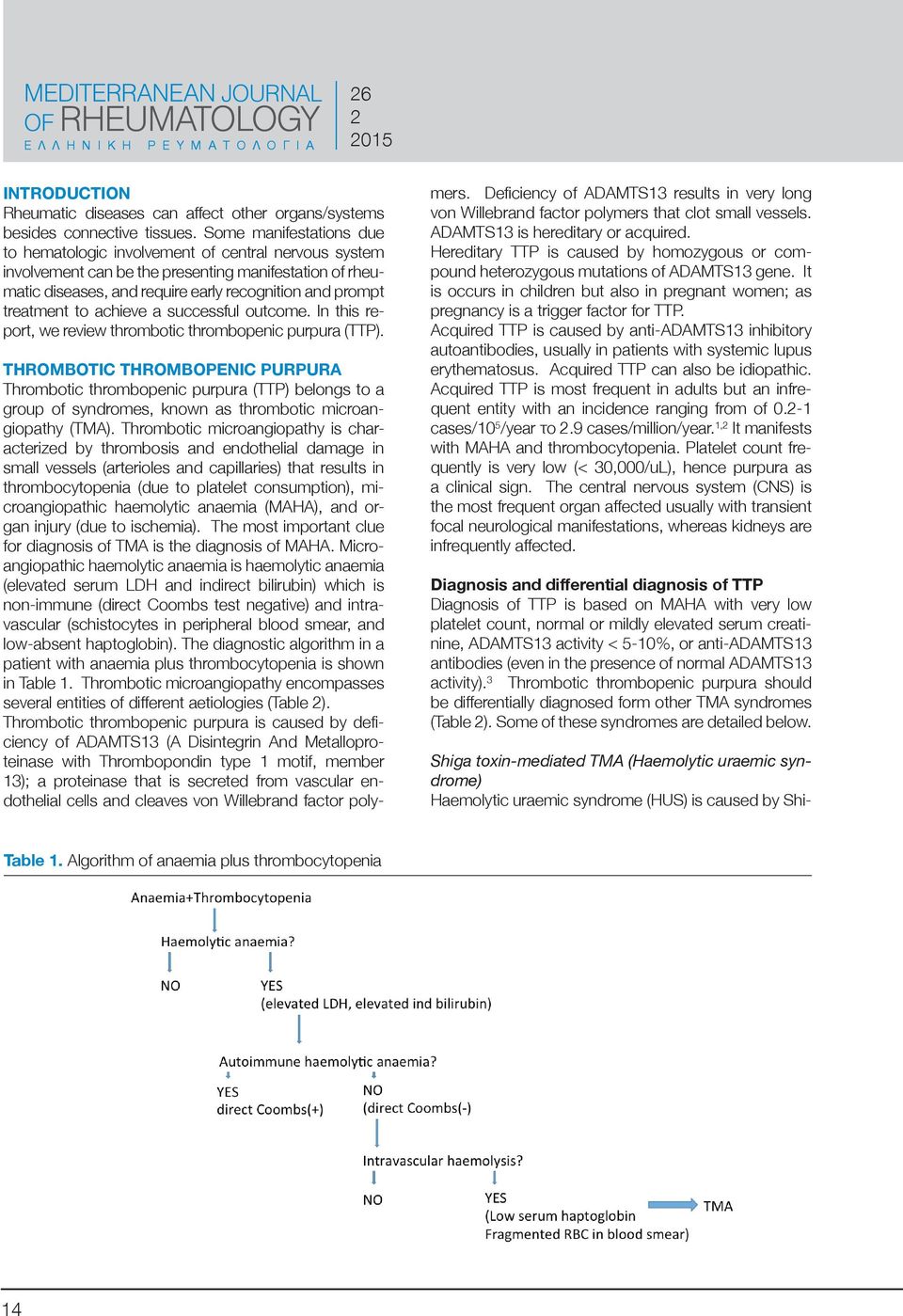 to achieve a successful outcome. In this report, we review thrombotic thrombopenic purpura (TTP).