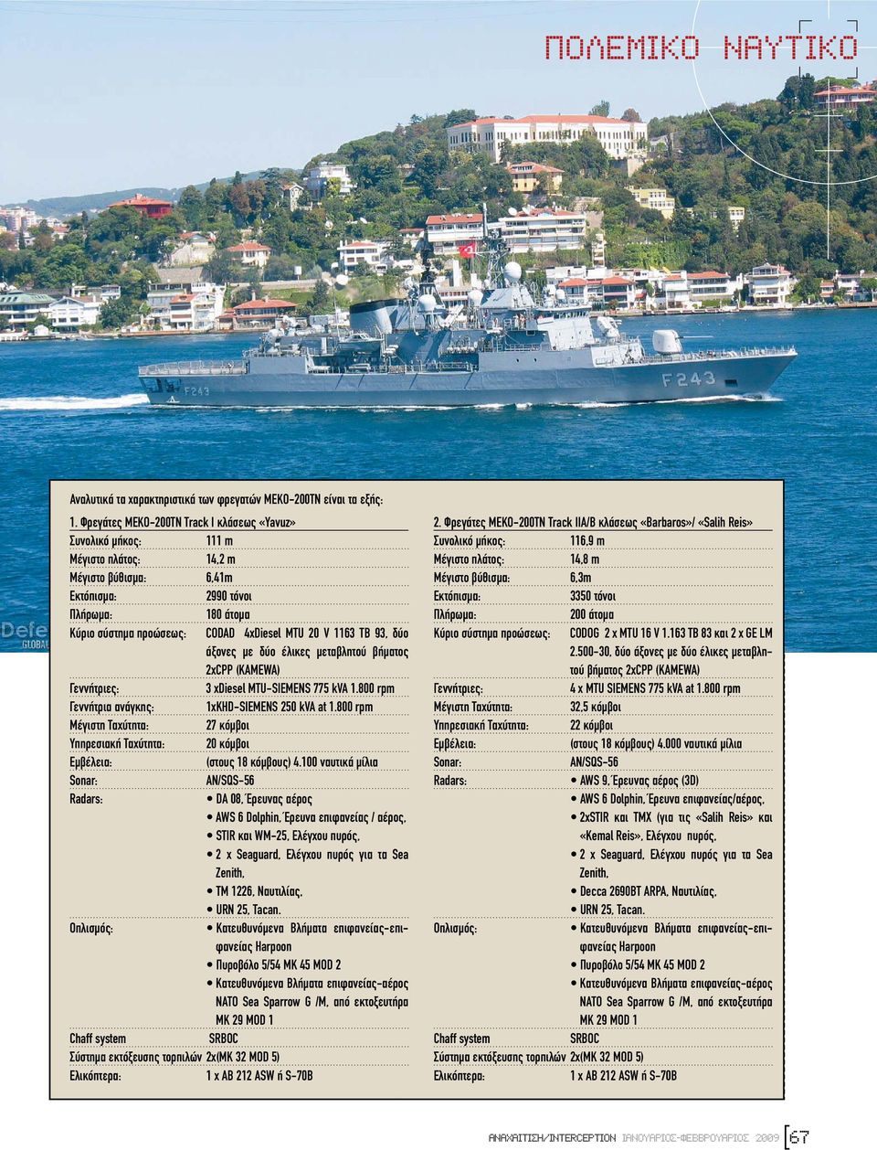 V 1163 TB 93, δύο άξονες µε δύο έλικες µεταβλητού βήµατος 2xCPP (KAMEWA) Γεννήτριες: 3 xdiesel MTU-SIEMENS 775 kva 1.800 rpm Γεννήτρια ανάγκης: 1xKHD-SIEMENS 250 kva at 1.