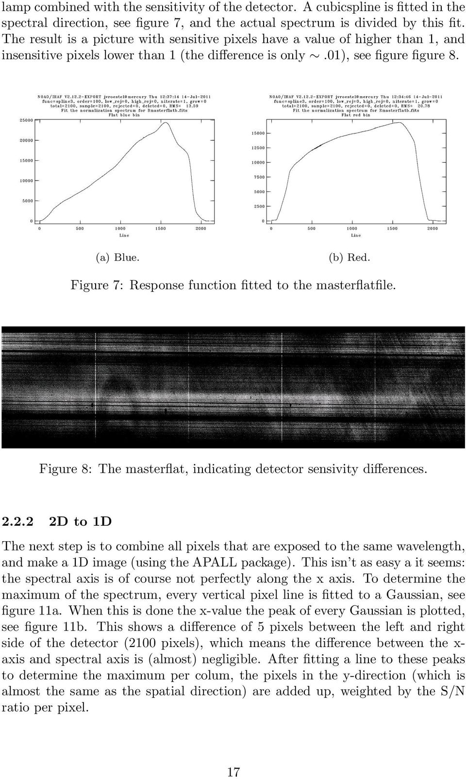 Figure 7: Response function fitted to the masterflatfile. Figure 8: The masterflat, indicating detector sensivity differences. 2.