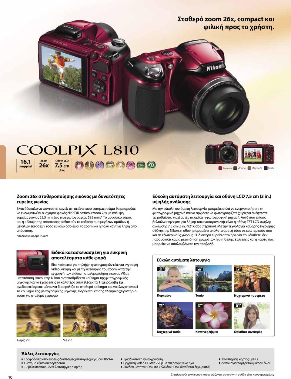 NIKKOR οπτικού zoom 26x με κάλυψη ευρείας γωνίας 22,5 mm έως τηλεφωτογραφίας 585 mm.