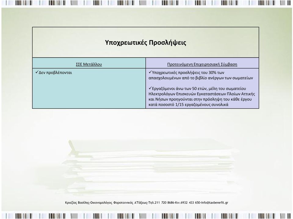 Εργαζόμενοι άνω των 50 ετών, μέλη του σωματείου Ηλεκτρολόγων Επισκευών Εγκαταστάσεων Πλοίων