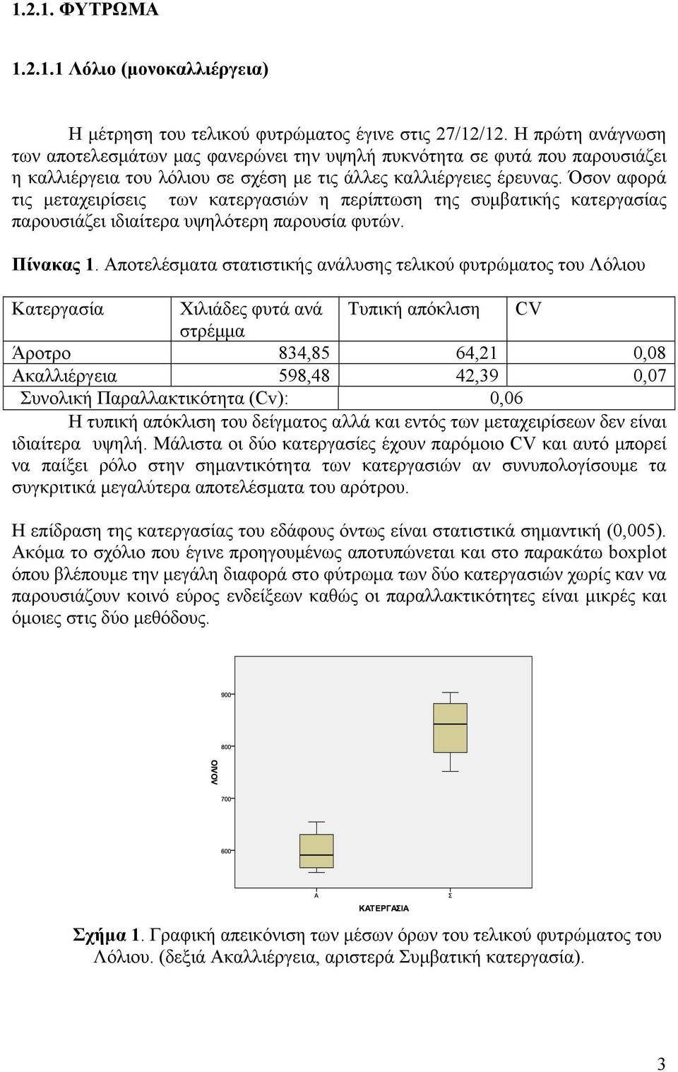 Όσον αφορά τις μεταχειρίσεις των κατεργασιών η περίπτωση της συμβατικής κατεργασίας παρουσιάζει ιδιαίτερα υψηλότερη παρουσία φυτών. Πίνακας 1.