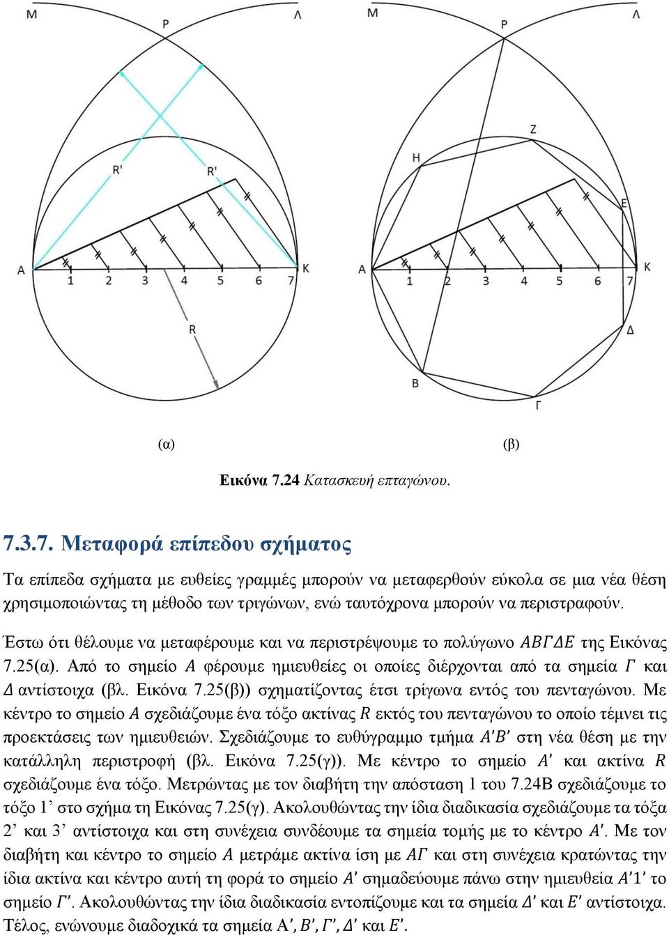 3.7. Μεταφορά επίπεδου σχήματος Τα επίπεδα σχήματα με ευθείες γραμμές μπορούν να μεταφερθούν εύκολα σε μια νέα θέση χρησιμοποιώντας τη μέθοδο των τριγώνων, ενώ ταυτόχρονα μπορούν να περιστραφούν.