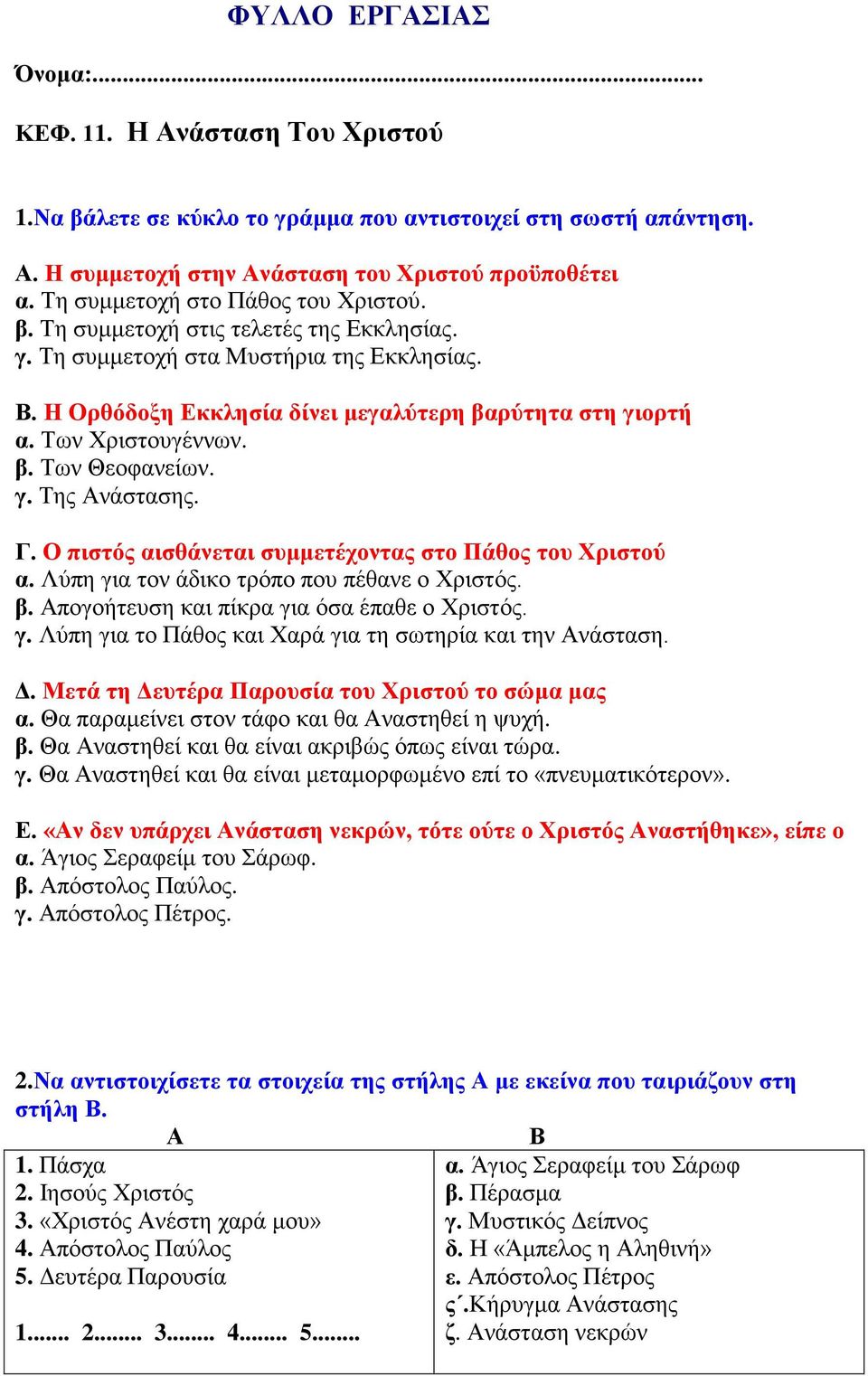 Των Χριστουγέννων. β. Των Θεοφανείων. γ. Της Ανάστασης. Γ. Ο πιστός αισθάνεται συμμετέχοντας στο Πάθος του Χριστού α. Λύπη για τον άδικο τρόπο που πέθανε ο Χριστός. β. Απογοήτευση και πίκρα για όσα έπαθε ο Χριστός.