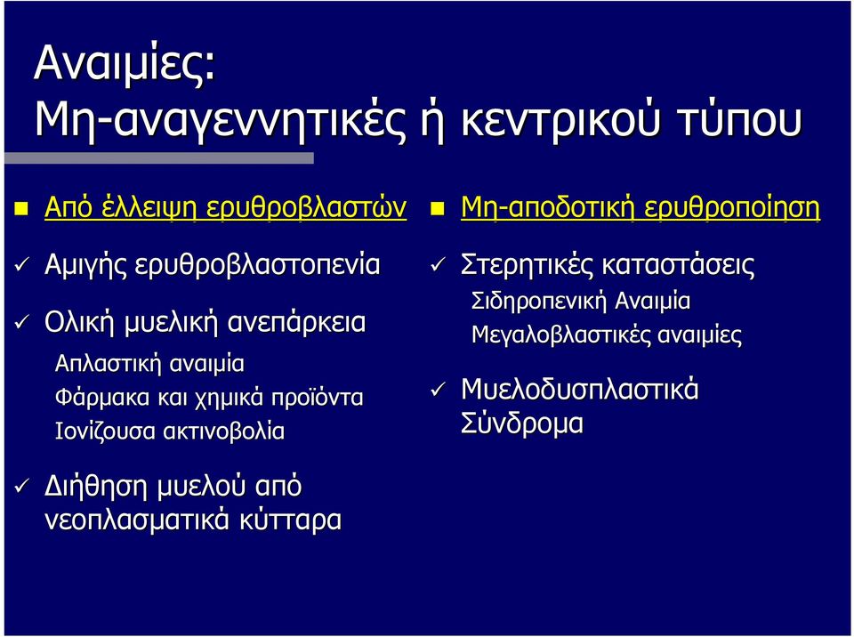 προϊόντα Ιονίζουσα ακτινοβολία Μη-αποδοτική ερυθροποίηση Στερητικές καταστάσεις