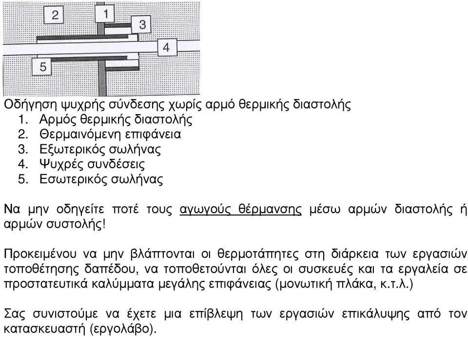 Προκειµένου να µην βλάπτονται οι θερµοτάπητες στη διάρκεια των εργασιών τοποθέτησης δαπέδου, να τοποθετούνται όλες οι συσκευές και τα