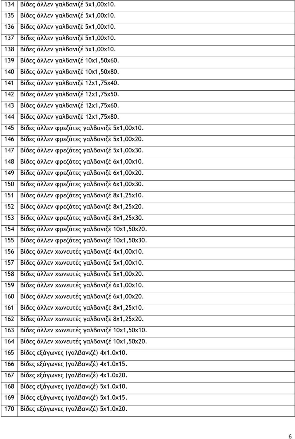 144 Βίδες άλλεν γαλβανιζέ 12χ1,75χ80. 145 Βίδες άλλεν φρεζάτες γαλβανιζέ 5χ1,00χ10. 146 Βίδες άλλεν φρεζάτες γαλβανιζέ 5χ1,00χ20. 147 Βίδες άλλεν φρεζάτες γαλβανιζέ 5χ1,00χ30.