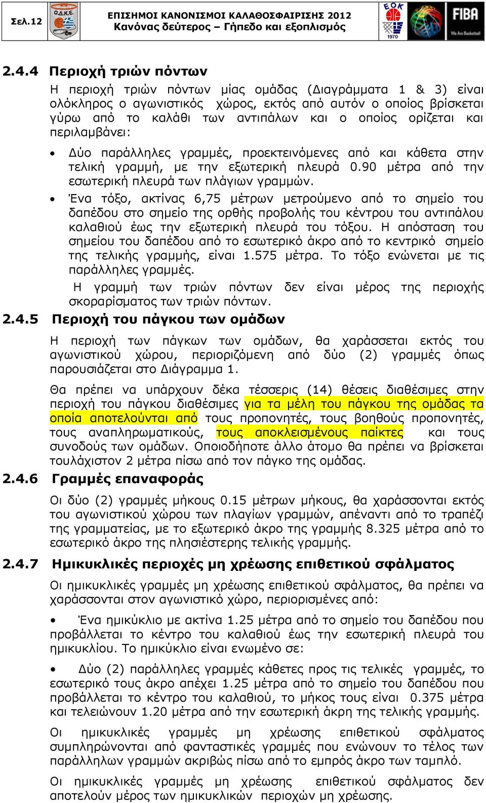 ορίζεται και περιλαμβάνει: Δύο παράλληλες γραμμές, προεκτεινόμενες από και κάθετα στην τελική γραμμή, με την εξωτερική πλευρά 0.90 μέτρα από την εσωτερική πλευρά των πλάγιων γραμμών.