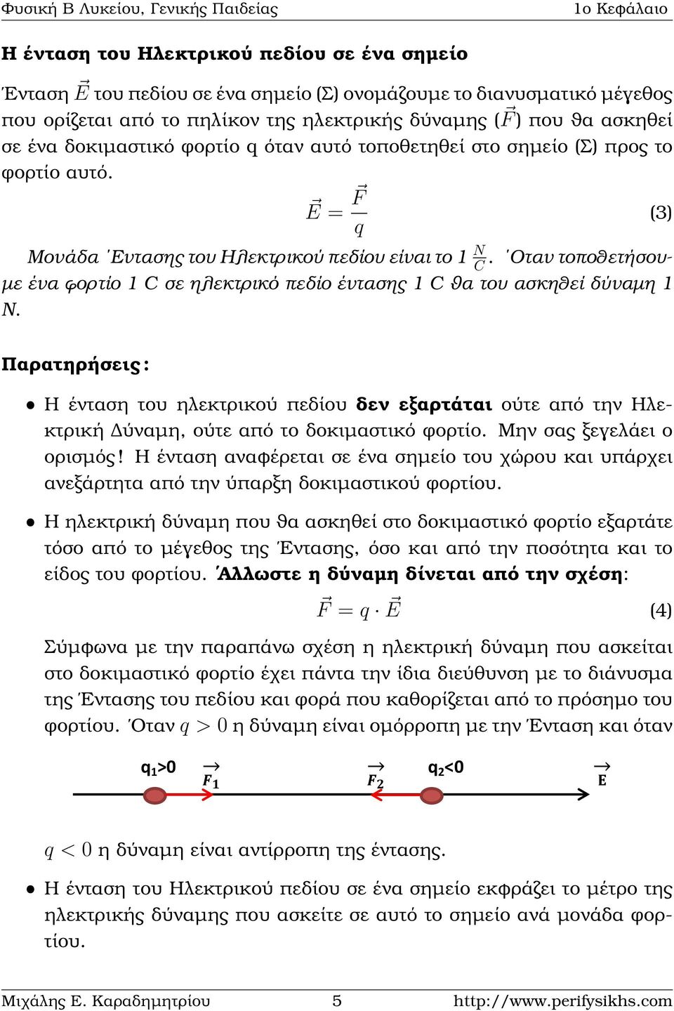 Οταν τοποθετήσου- µε ένα ϕορτίο 1 C σε εκτρικό πεδίο έντασης 1 C ϑα του ασκηθεί δύναµη 1 Ν.