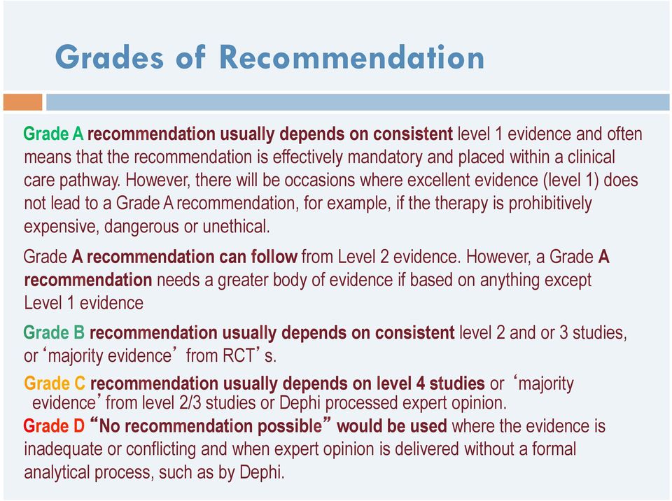 Grade A recommendation can follow from Level 2 evidence.