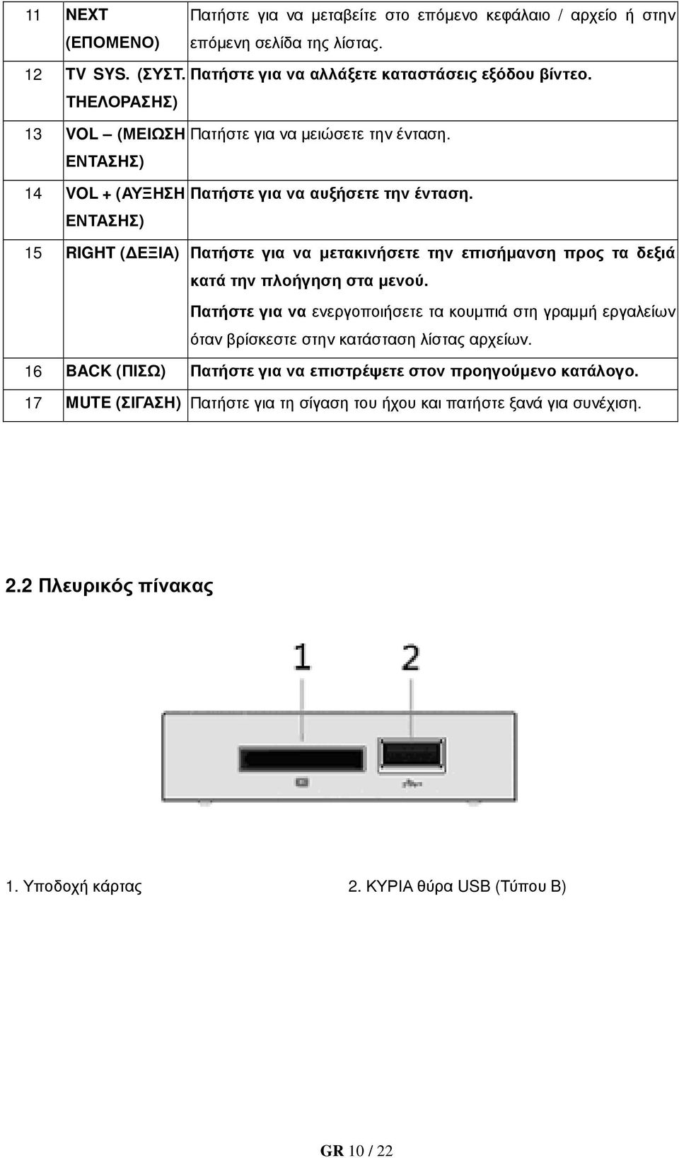 ΕΝΤΑΣΗΣ) 15 RIGHT ( ΕΞΙΑ) Πατήστε για να µετακινήσετε την επισήµανση προς τα δεξιά κατά την πλοήγηση στα µενού.