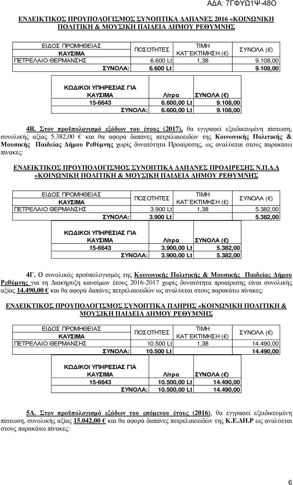 Στον προϋπολογισµό εξόδων του έτους (2017), θα εγγραφεί εξειδικευµένη πίστωση, συνολικής αξίας 5.