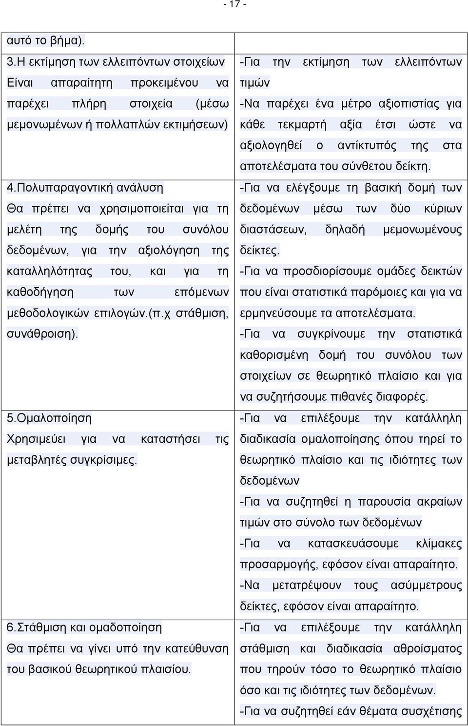 επιλογών.(π.χ στάθμιση, συνάθροιση). 5.Ομαλοποίηση Χρησιμεύει για να καταστήσει τις μεταβλητές συγκρίσιμες. 6.