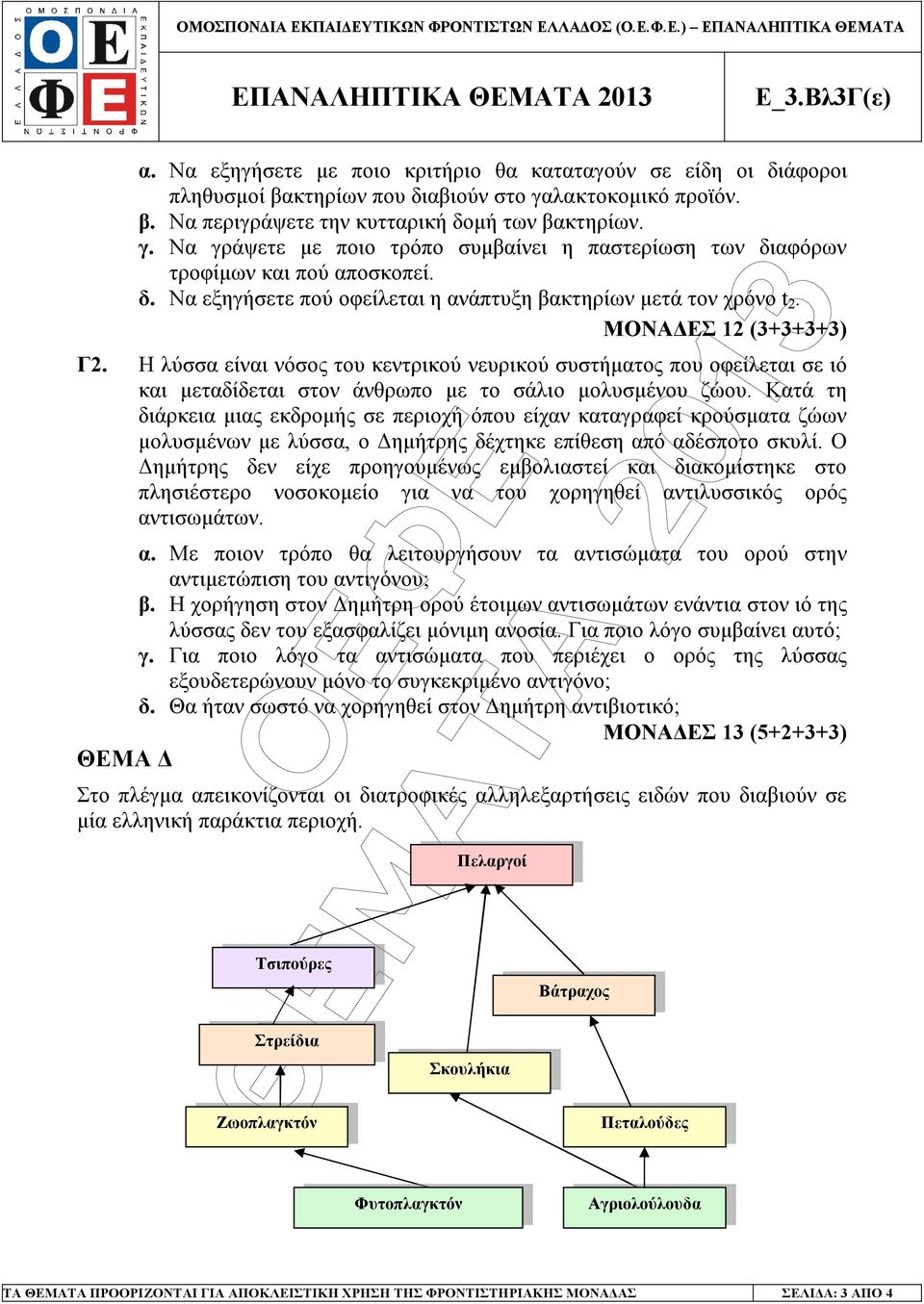 ΜΟΝΑ ΕΣ 12 (3+3+3+3) Γ2. Η λύσσα είναι νόσος του κεντρικού νευρικού συστήµατος που οφείλεται σε ιό και µεταδίδεται στον άνθρωπο µε το σάλιο µολυσµένου ζώου.