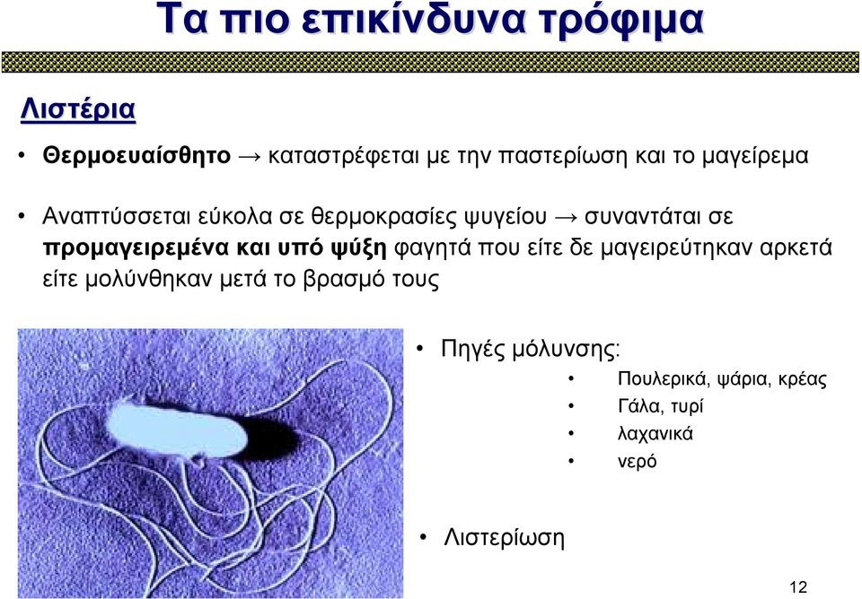 υπό ψύξη φαγητά που είτε δε μαγειρεύτηκαν αρκετά είτε μολύνθηκαν μετά το