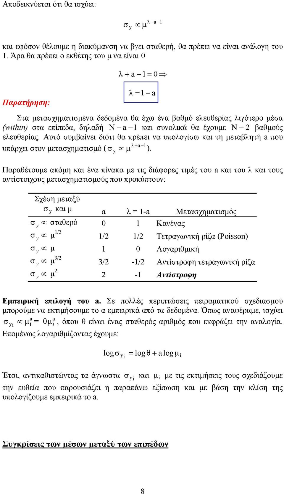 ελευθερίας. Αυτό συµβαίνει διότι θα πρέπει να υπολογίσω και τη µεταβλητή που λ+ υπάρχει στον µετασχηµατισµό ( σ µ ).