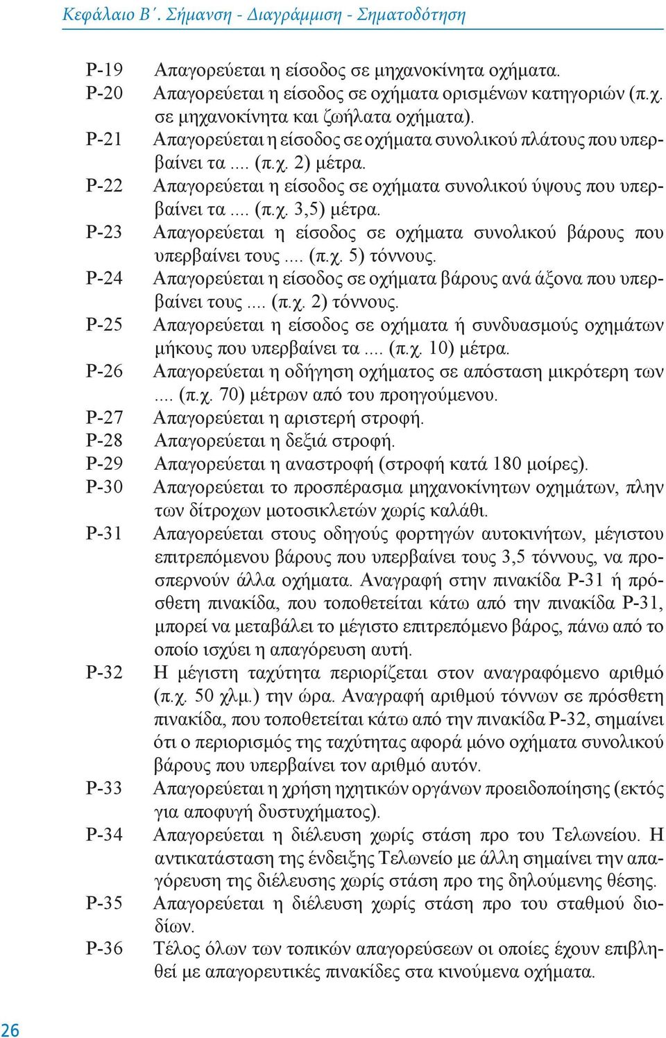 P-23 Aπαγoρεύεται η είσoδoς σε oχήματα συνoλικoύ βάρoυς πoυ υπερβαίνει τoυς... (π.χ. 5) τόννoυς. P-24 Aπαγoρεύεται η είσoδoς σε oχήματα βάρoυς ανά άξoνα πoυ υπερβαίνει τoυς... (π.χ. 2) τόννoυς.