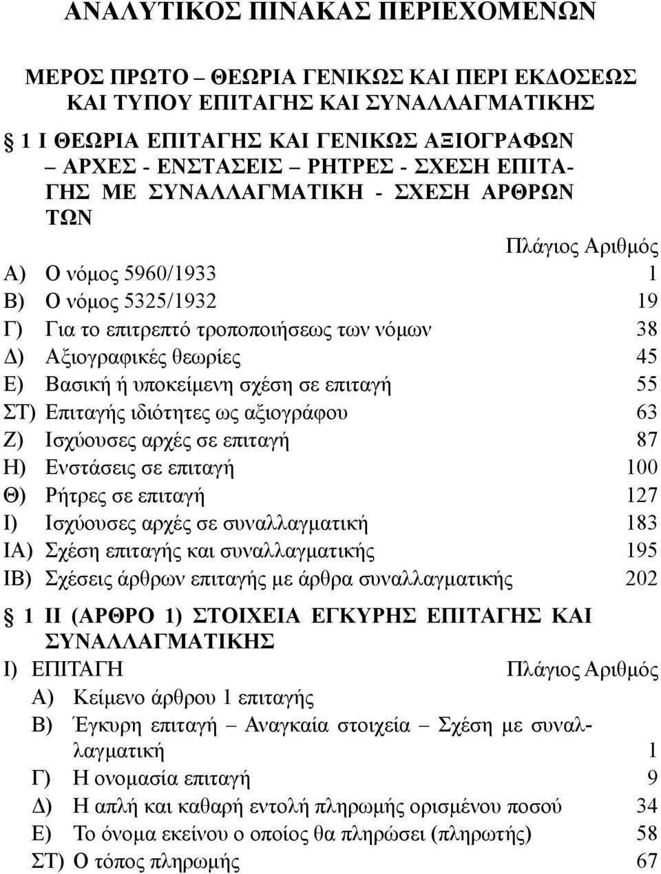 υποκείμενη σχέση σε επιταγή 55 ΣΤ) Επιταγής ιδιότητες ως αξιογράφου 63 Ζ) Ισχύουσες αρχές σε επιταγή 87 Η) Ενστάσεις σε επιταγή 100 Θ) Ρήτρες σε επιταγή 127 Ι) Ισχύουσες αρχές σε συναλλαγματική 183