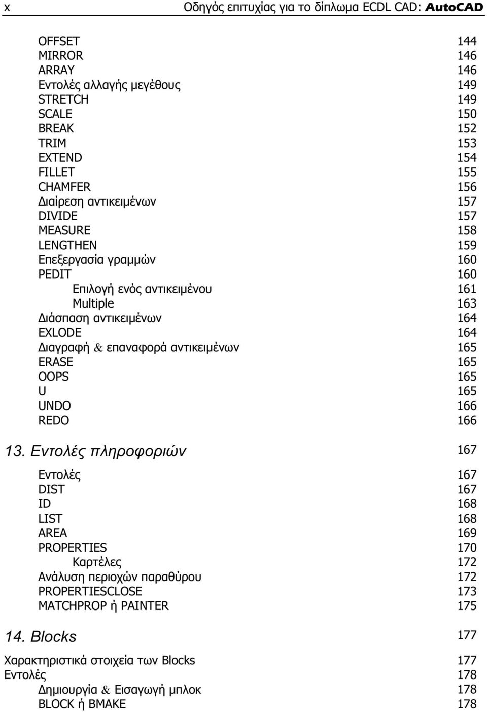 Διαγραφή & επαναφορά αντικειμένων 165 ERASE 165 OOPS 165 U 165 UNDO 166 REDO 166 13.