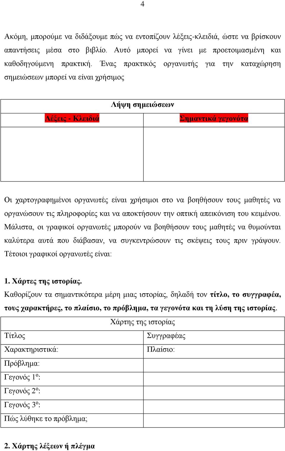 μαθητές να οργανώσουν τις πληροφορίες και να αποκτήσουν την οπτική απεικόνιση του κειμένου.