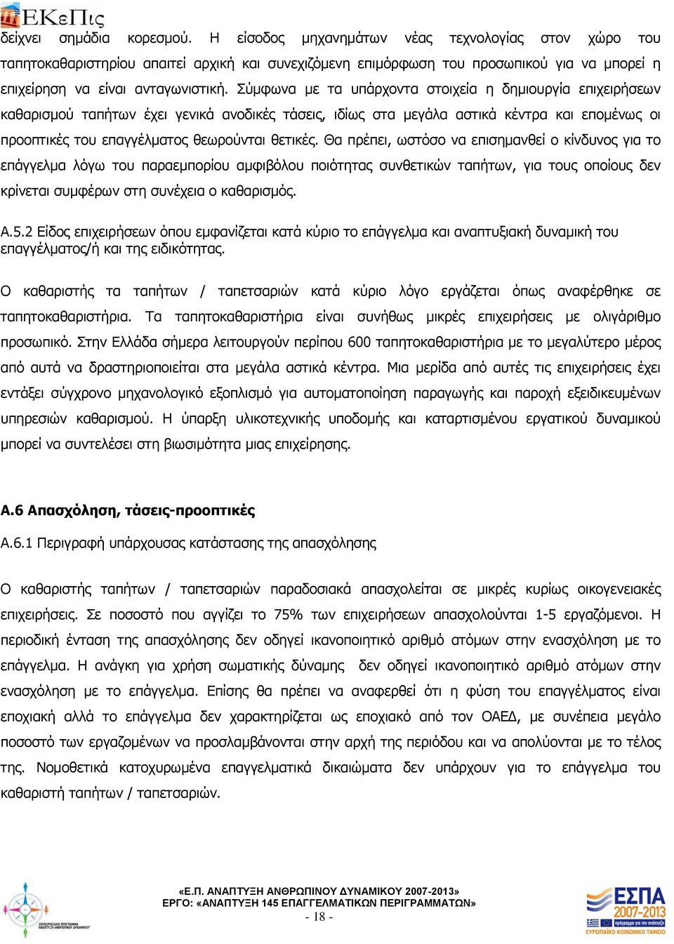 Σύμφωνα με τα υπάρχοντα στοιχεία η δημιουργία επιχειρήσεων καθαρισμού ταπήτων έχει γενικά ανοδικές τάσεις, ιδίως στα μεγάλα αστικά κέντρα και επομένως οι προοπτικές του επαγγέλματος θεωρούνται